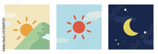 Fototapeta 朝、昼、夜イメージ 角型アイコン 3種類セット