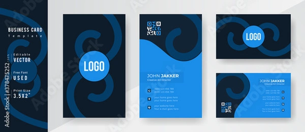 Fototapeta Cyan & Black Color Professional business card Template.