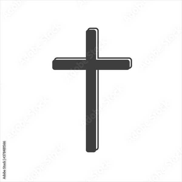 Fototapeta Hand drawn black grunge cross icon, simple Christian cross sign, hand-painted cross symbol created with real ink brush isolated on white background.