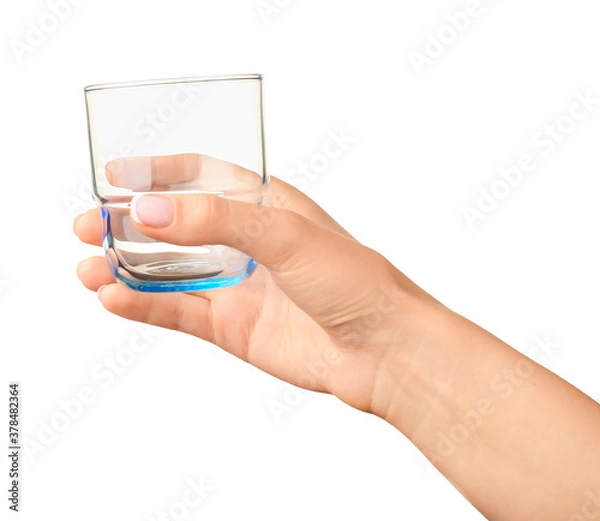 Obraz Hand with empty glass on white background