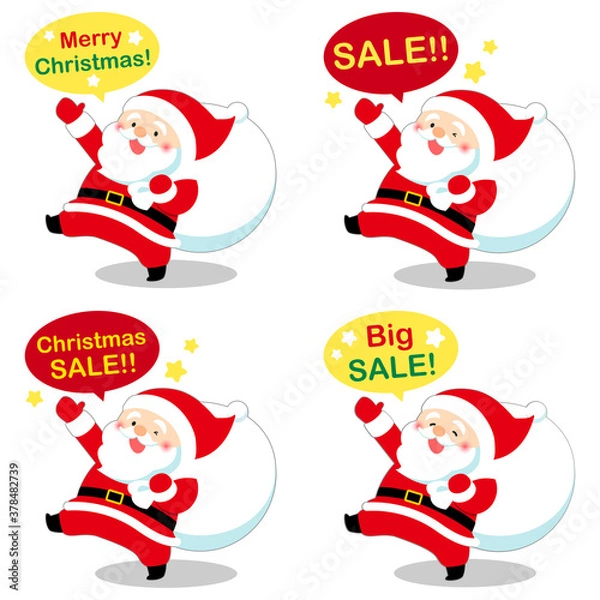 Obraz サンタクロース　背景白の可愛いベクターイラスト　セール・販促メッセージ入り