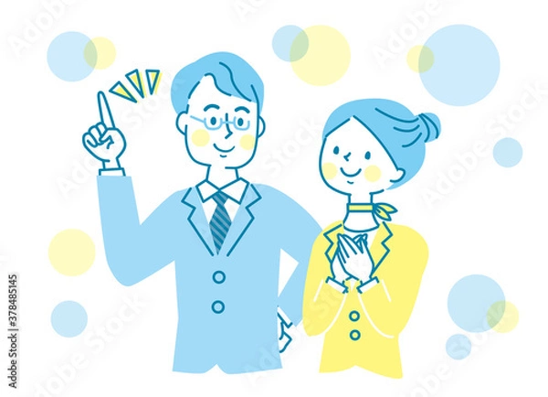 Fototapeta 安心する女性と説明する男性