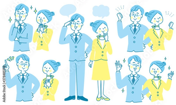 Fototapeta スーツ姿の男女の表情セット