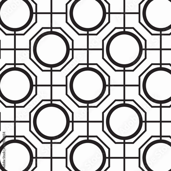 Fototapeta Abstract black geometric of circle and octagon pattern on white background.