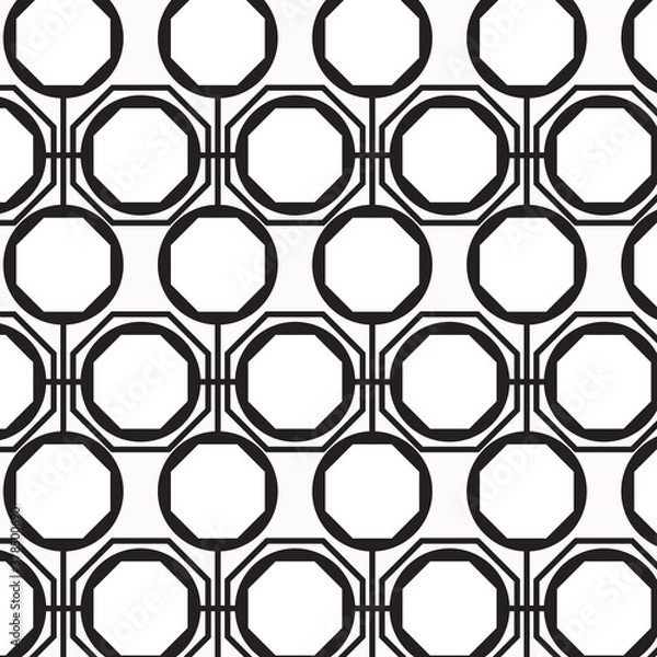 Fototapeta Abstract black geometric of circle and octagon pattern on white background.