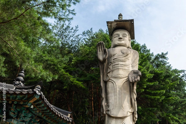 Fototapeta Buddhist statue from temple at Bukhansan National Park in Goyang, South Korea. 