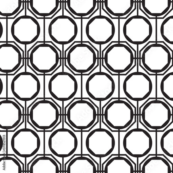 Fototapeta Abstract black geometric of circle and octagon pattern on white background.