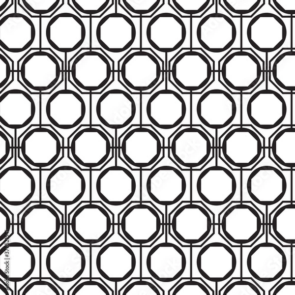 Fototapeta Abstract black geometric of circle and octagon pattern on white background.