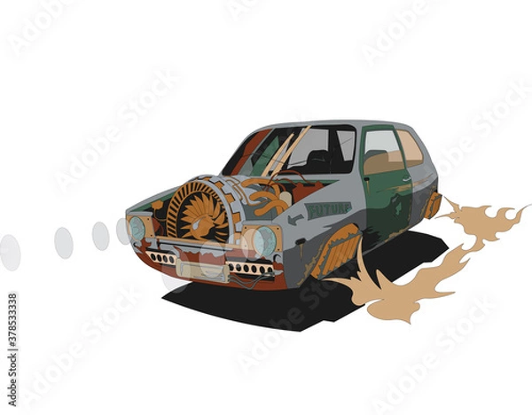Obraz Cyberpunk car, rushes through, restrained style. Vector illlustration