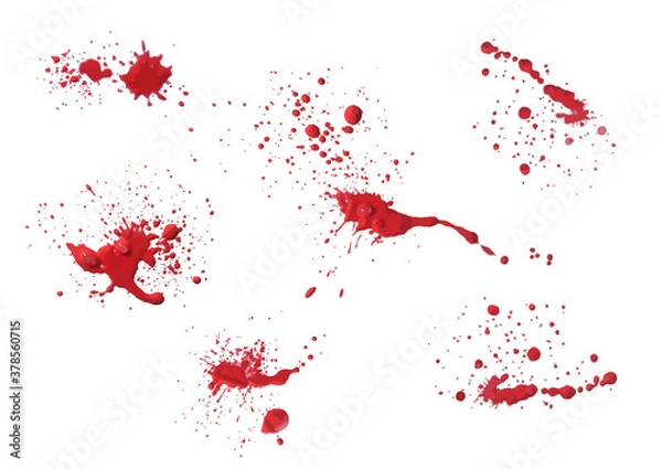 Fototapeta Vector set of red ink bloody volume splash, blots Grunge textured elements for design, background in the shape of blood