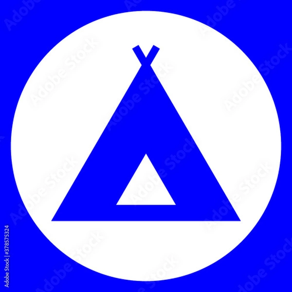 Fototapeta An abstract simplified tent or camping sign set against a blue background