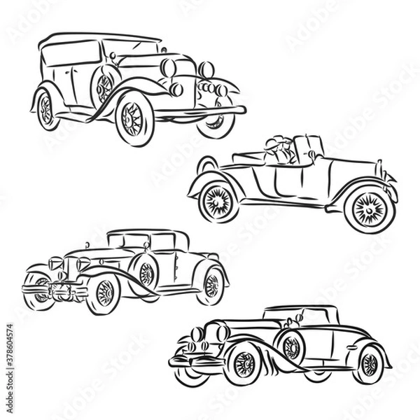 Fototapeta Hand drawn retro car. Vector. retro car, vector sketch illustration