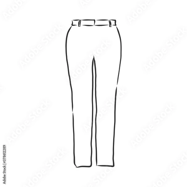 Fototapeta technical sketch of trousers, classic trousers, vector sketch illustration