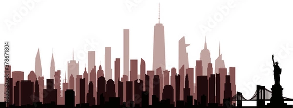 Fototapeta Idealized New York skyline with 53 of the city's best-known tall buildings.