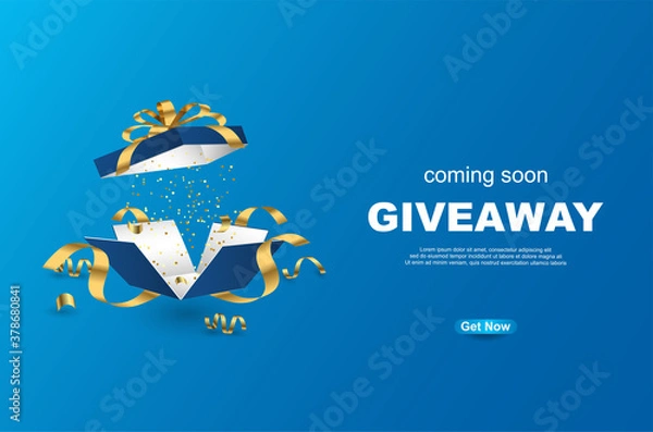 Fototapeta Open textured blue box with giveaway