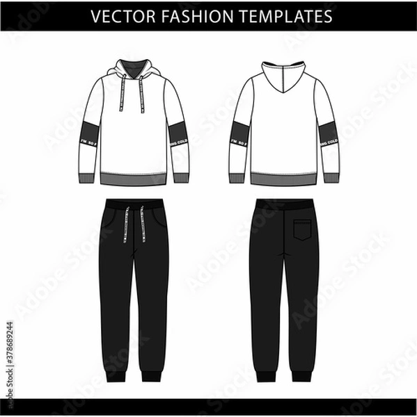 Obraz hoodie and Sweat pants fashion flat sketch template, jogging outfit front and back, sport wear outfit 