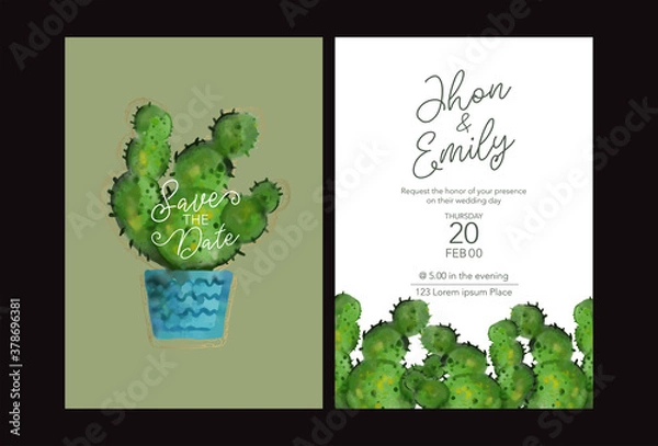 Fototapeta cactus wedding invitation card vector