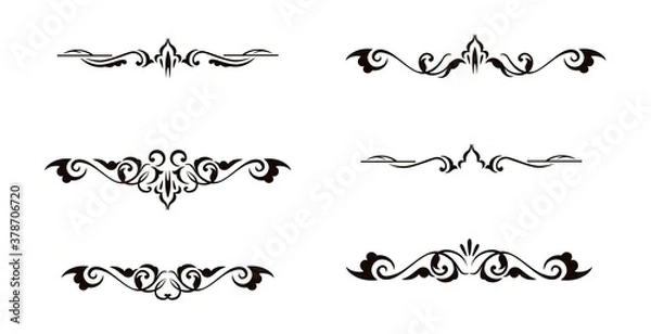 Fototapeta Heraldic vintage pattern. Black ornament in rich victorian style retro geometric twists on white background vintage baroque and renaissance graphic art elegant floral vector swirls.