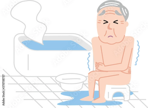 Obraz ヒートショックシニア男性寒いお風呂洗い場
