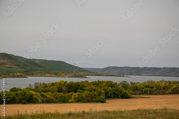Fototapeta Scenic River Valley with trees in Autumn