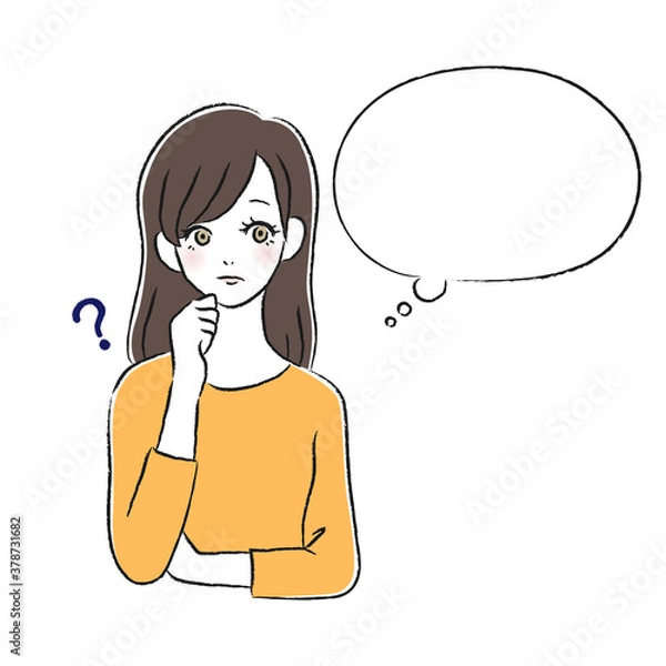 Fototapeta 疑問を持つ女性　考える　吹き出し