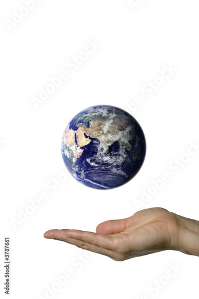 Fototapeta A hand showing the beautifull blue earth