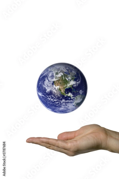 Fototapeta A hand showing the beautifull blue earth