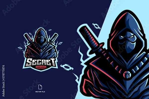 Obraz niebieski ninja assassin maskotka postać z logo dla ilustracji zespołu gry esport