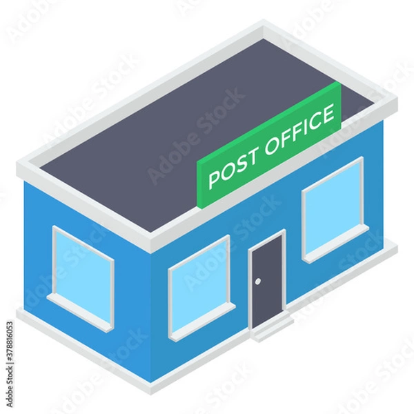 Fototapeta 
Building exterior of post office vector isometric icon.
