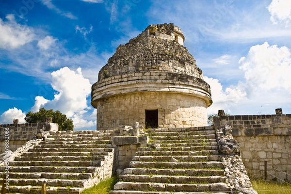 Fototapeta Low angle view of an Observatory, Chichen Itza, Yucatan, Mexico