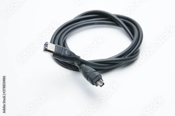 Fototapeta Cable with 1394 and iLink plugs on white background