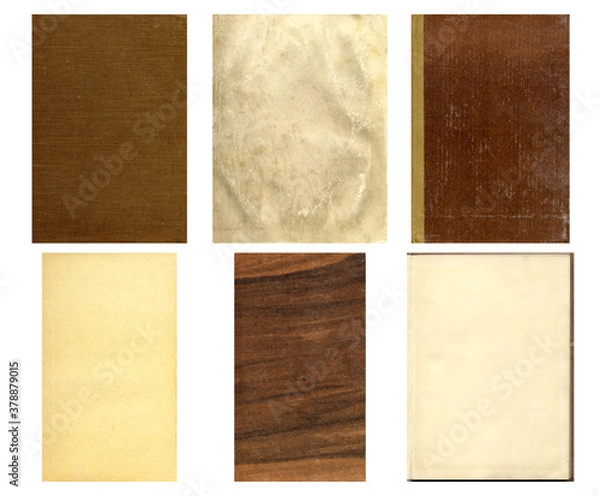 Fototapeta Paper and textile textures set. Blank old pages with rough faded surface. Perfect for background and vintage style design. Empty place for text.