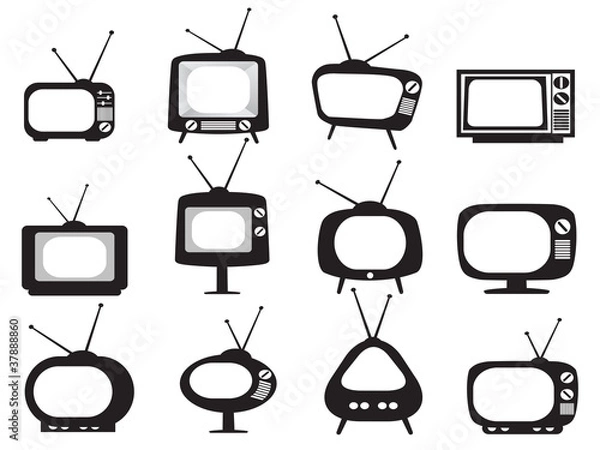 Fototapeta black retro tv icons set