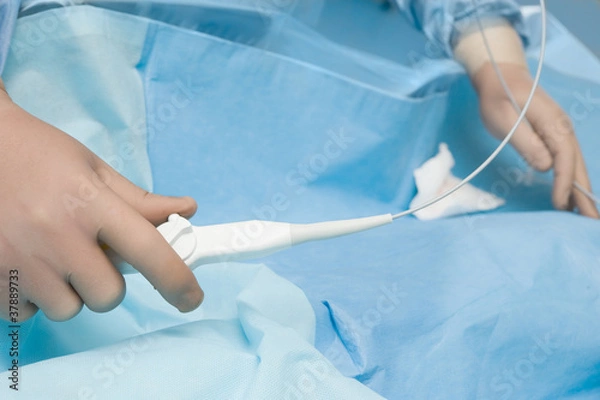 Obraz Surgeon manipulating a flexible catheter