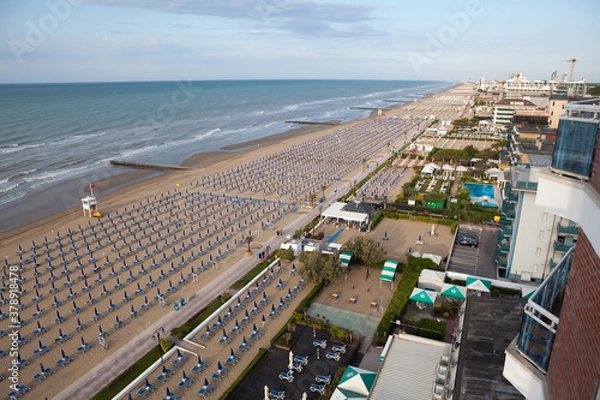 Fototapeta Aerial view of Lido di Jesolo with its wide sandy beaches. Italia.