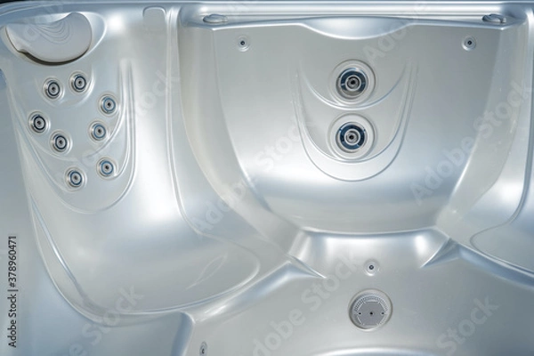 Fototapeta Luxury pearlescent color Jacuzzi. Closeup of bath tubs at spa. Hydromassage. 