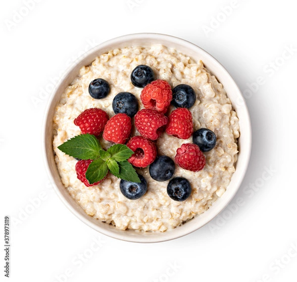 Fototapeta prepared oatmeal with berries