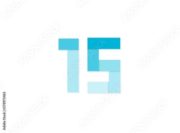 Fototapeta 15 number, vector logo, paper cut desing font made of blue color tones .Isolated on white background. Eps10 illustration