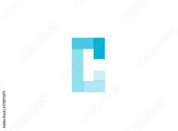 Fototapeta C letter, vector logo, paper cut desing font made of blue color tones .Isolated on white background. Eps10 illustration
