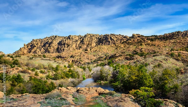 Obraz Elk Mountain and Post Oak Creek, Wichita Mountains National Wildlife Refuge, Cache, Oklahoma.