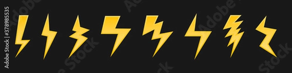 Fototapeta Lightning vector set . Simple icon storm or thunder and lightning strike.