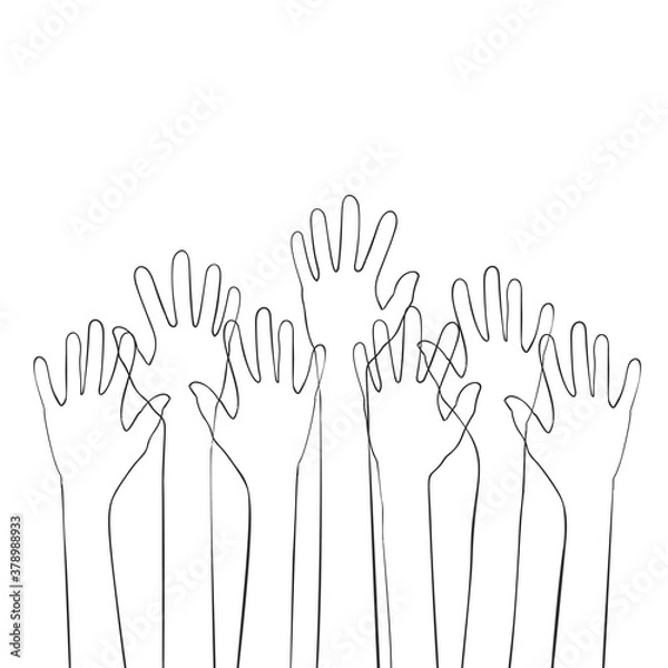 Fototapeta Vector hands up, Simple line drawing black and white. Hand drawn illustration