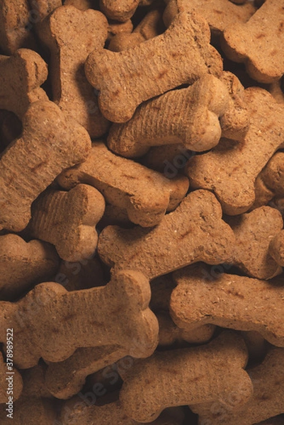 Fototapeta Many Bone shaped dog biscuit, macro close up, selective focus