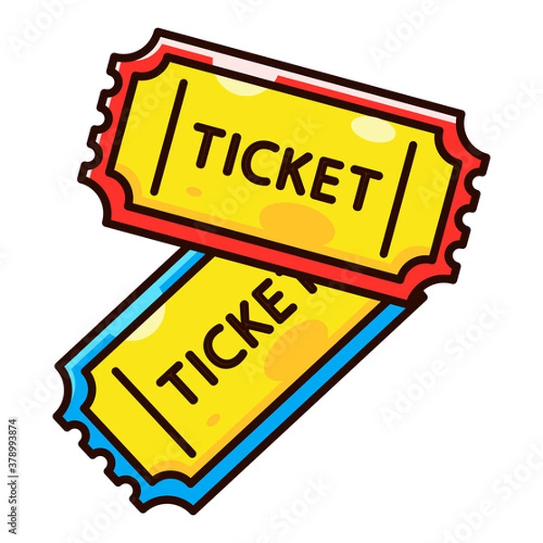 Fototapeta Ticket icon isolated on white vector illustration. Two cinema vector tickets fat style front view illustration. Retro ticket icon. 