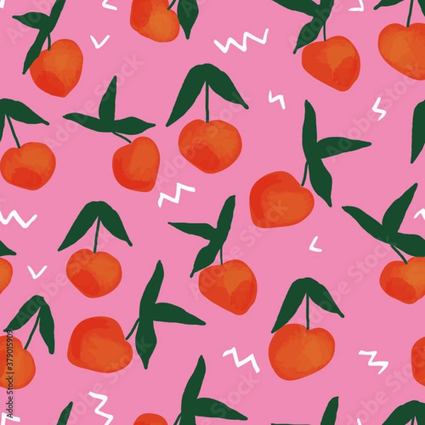 Fototapeta Vector peach pattern. Seamless vector peach fruit pattern with abstract lines.