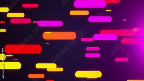 Fototapeta Stream of glowing horizontal lines in the dark space, 3d rendering computer backdrop