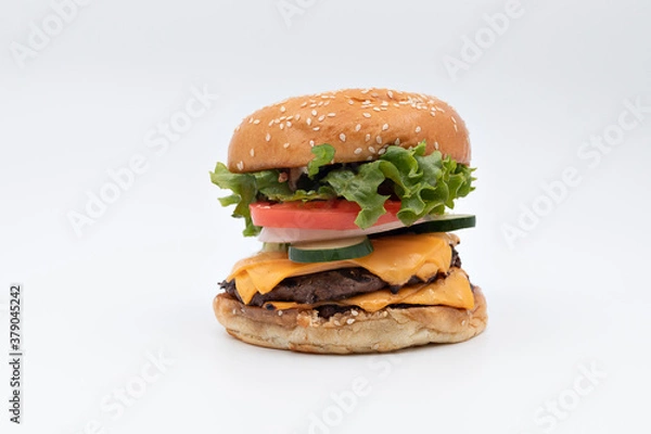 Fototapeta Delicious x burger with plenty of cheese and salad