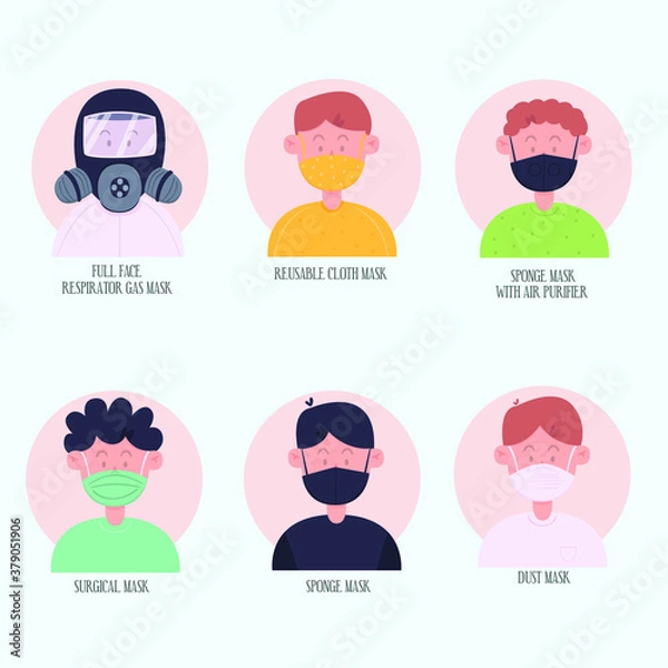 Obraz types face masks illustration flat design