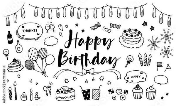 Fototapeta 誕生日のアイテム　手書きイラスト