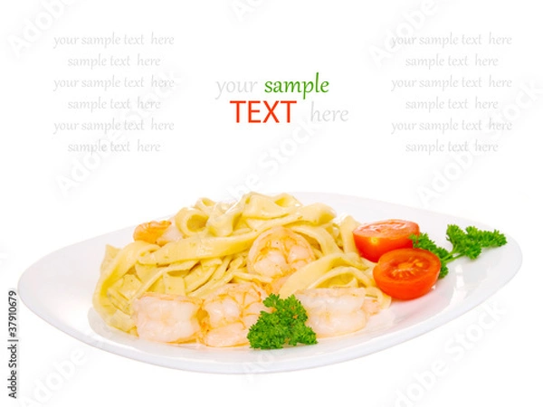 Fototapeta macaroni withe shrimp. ready food.